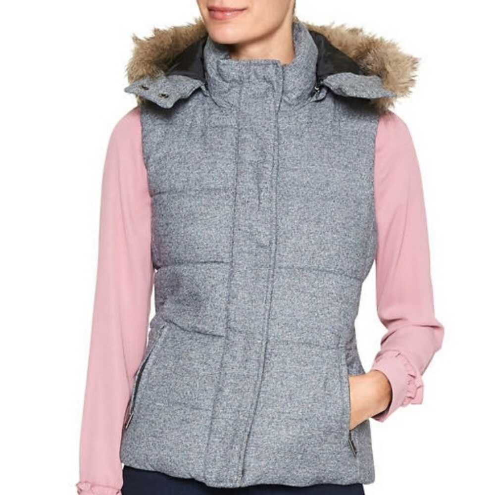 Banana Republic Factory Blue Faux Fur Zip Vest